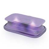 Purple | Angled view of the purple Homedics UV CLEAN Portable Phone Sanitizer with x-ray of phone inside